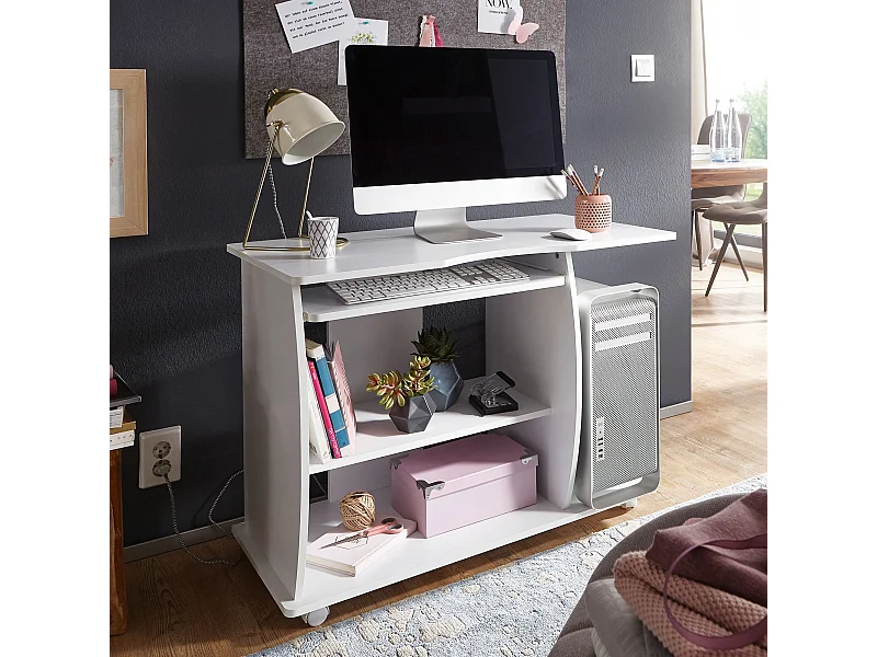 Scrivania Ufficio 90 x 71 x 50 cm Bianco Legno Tavolo con ruote Moderna