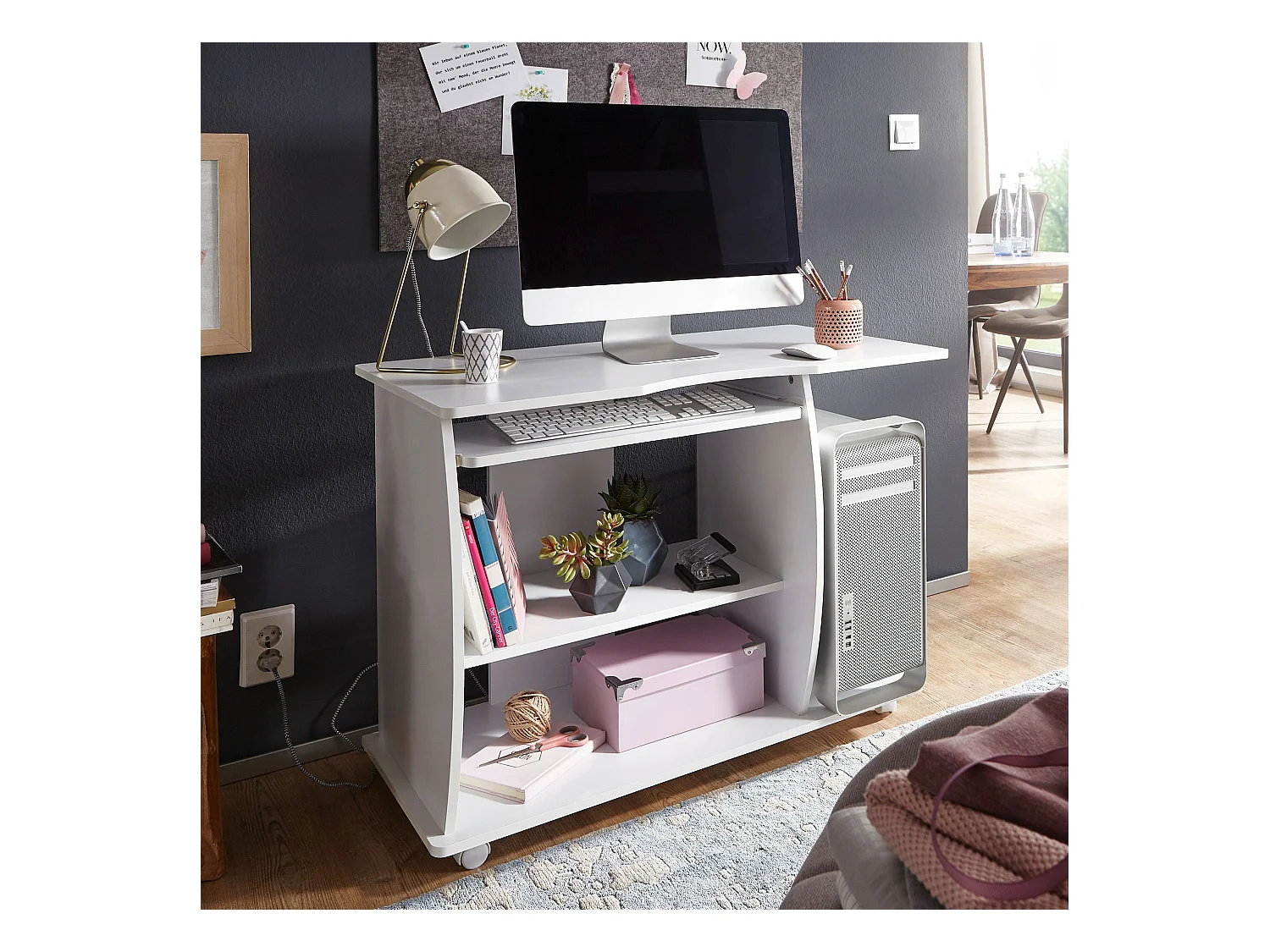 Table de bureau 90x71x50cm Blanc Table PC Table d'ordinateur avec roles