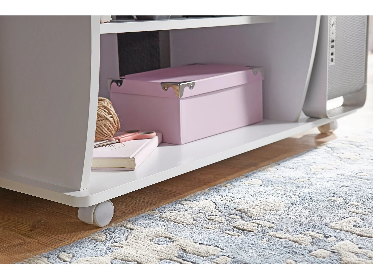 Scrivania Ufficio 90 x 71 x 50 cm Bianco Legno Tavolo con ruote Moderna