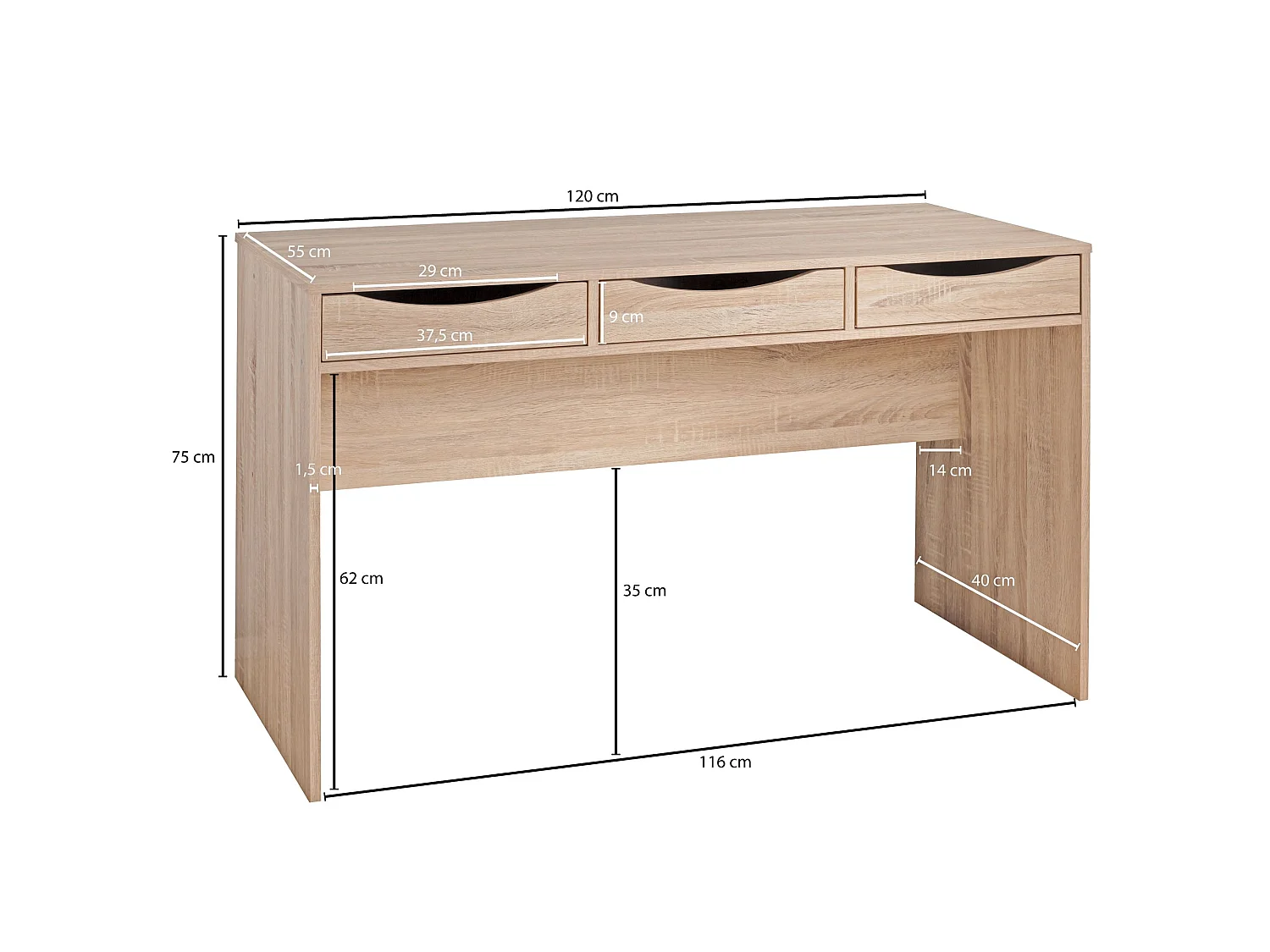 Scrivania Sonoma Piccola con Cassetti Tavolo da Ufficio 120x55x75 cm