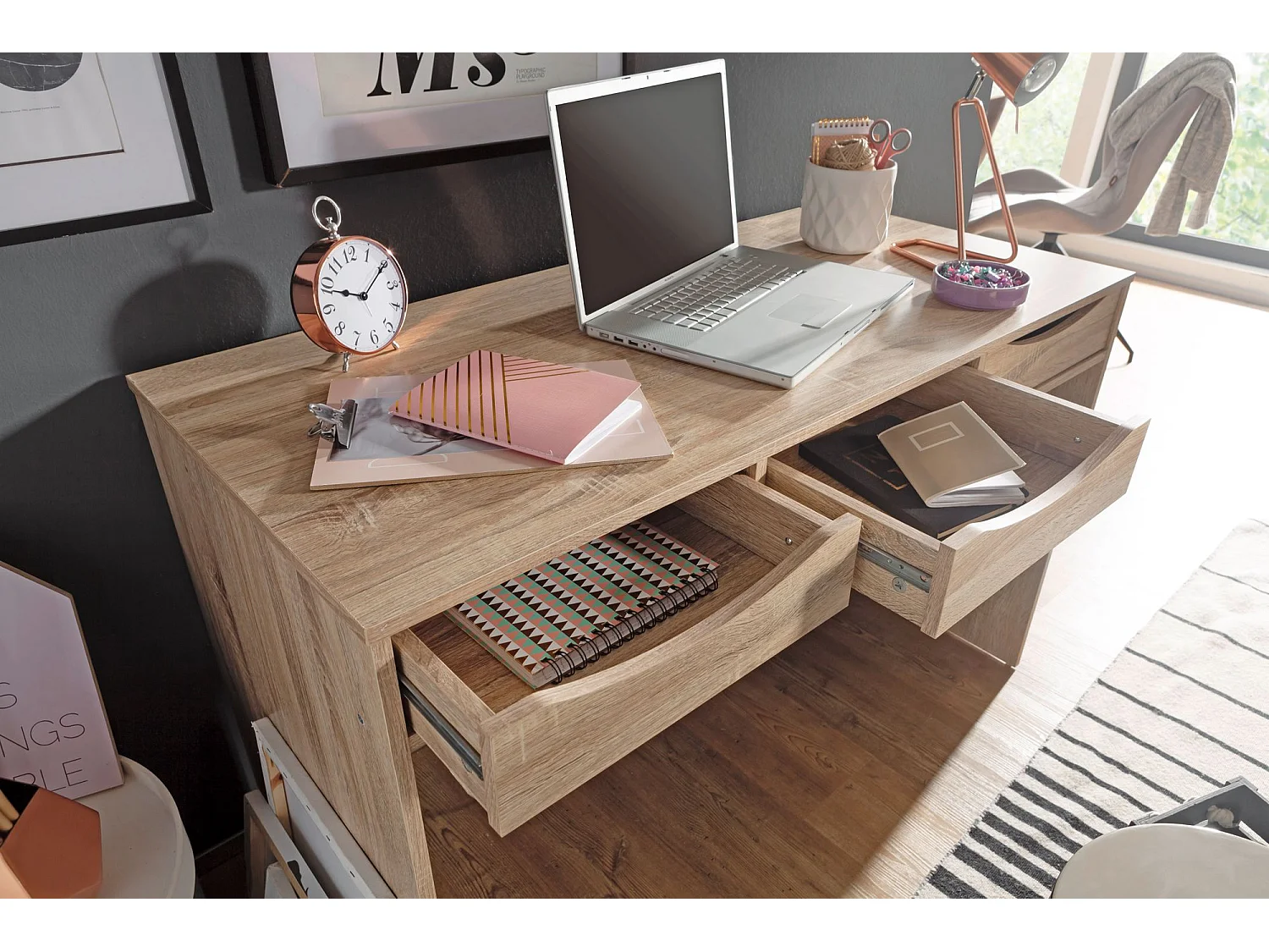 Scrivania Sonoma Piccola con Cassetti Tavolo da Ufficio 120x55x75 cm