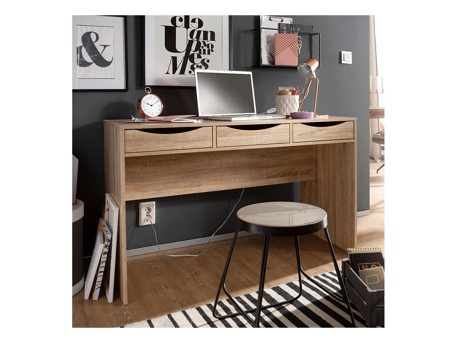 Table de Bureau Petit 120x75x55 cm Table pour Ordinateur avec 3 Tiroirs