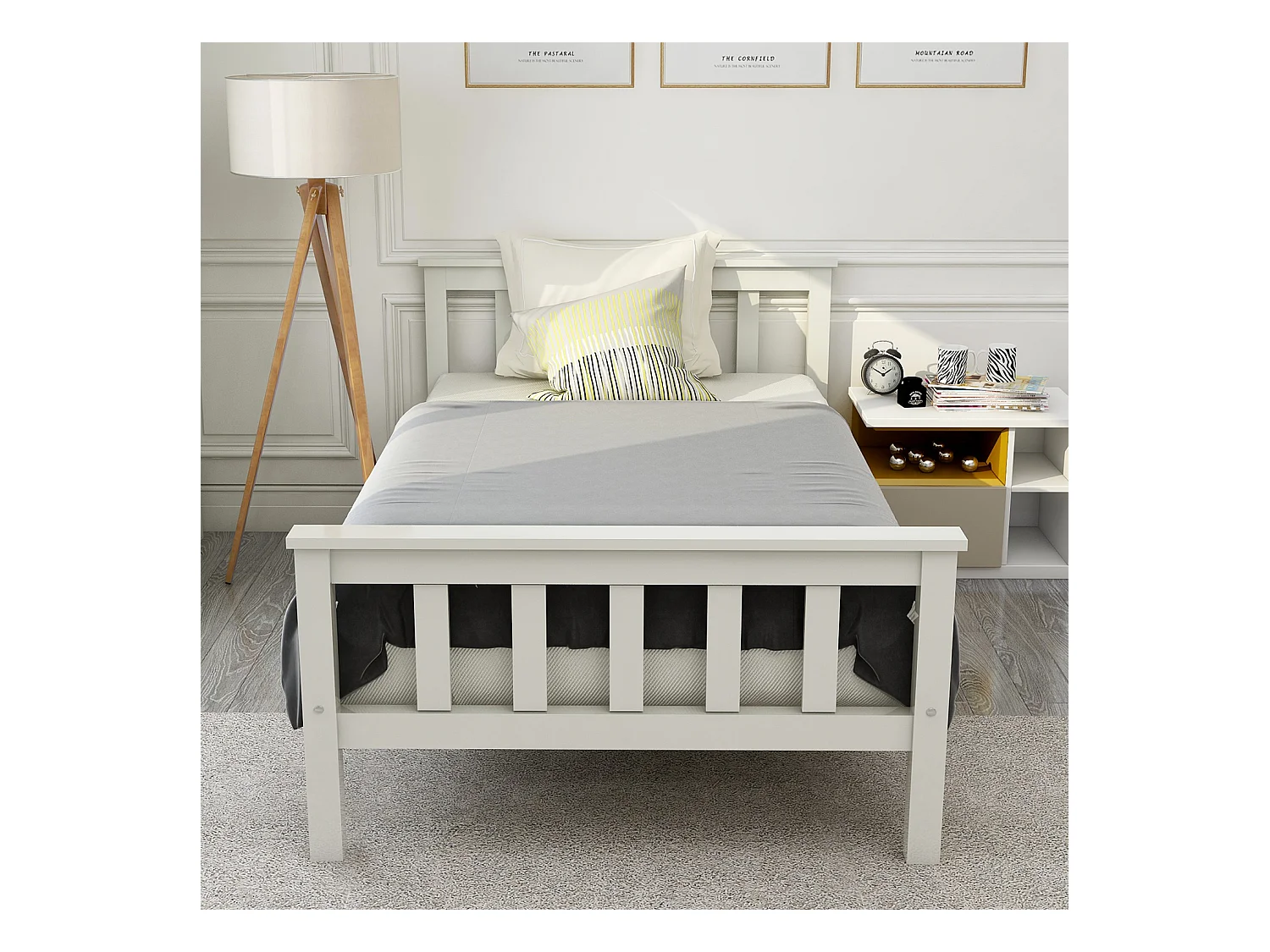 Lit adulte - 90 x 200 cm - blanc - Sweiko