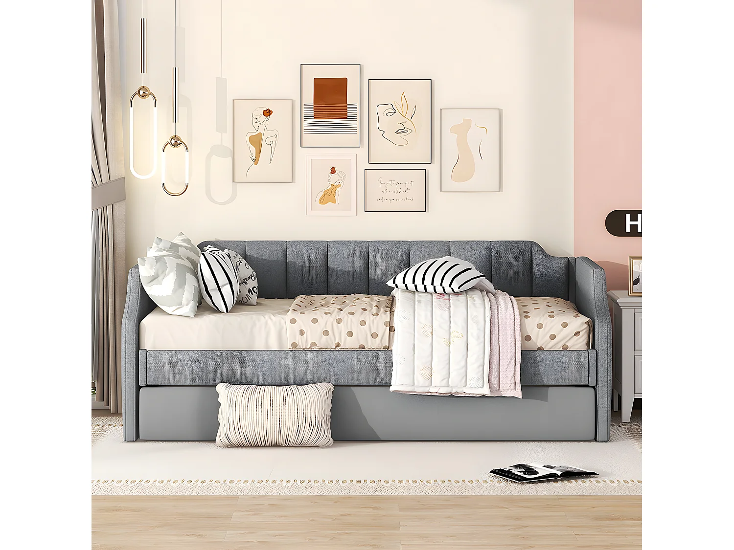 Lit adulte 90 x 200cm Lit de jour simple rembourré - Gris - Sweiko