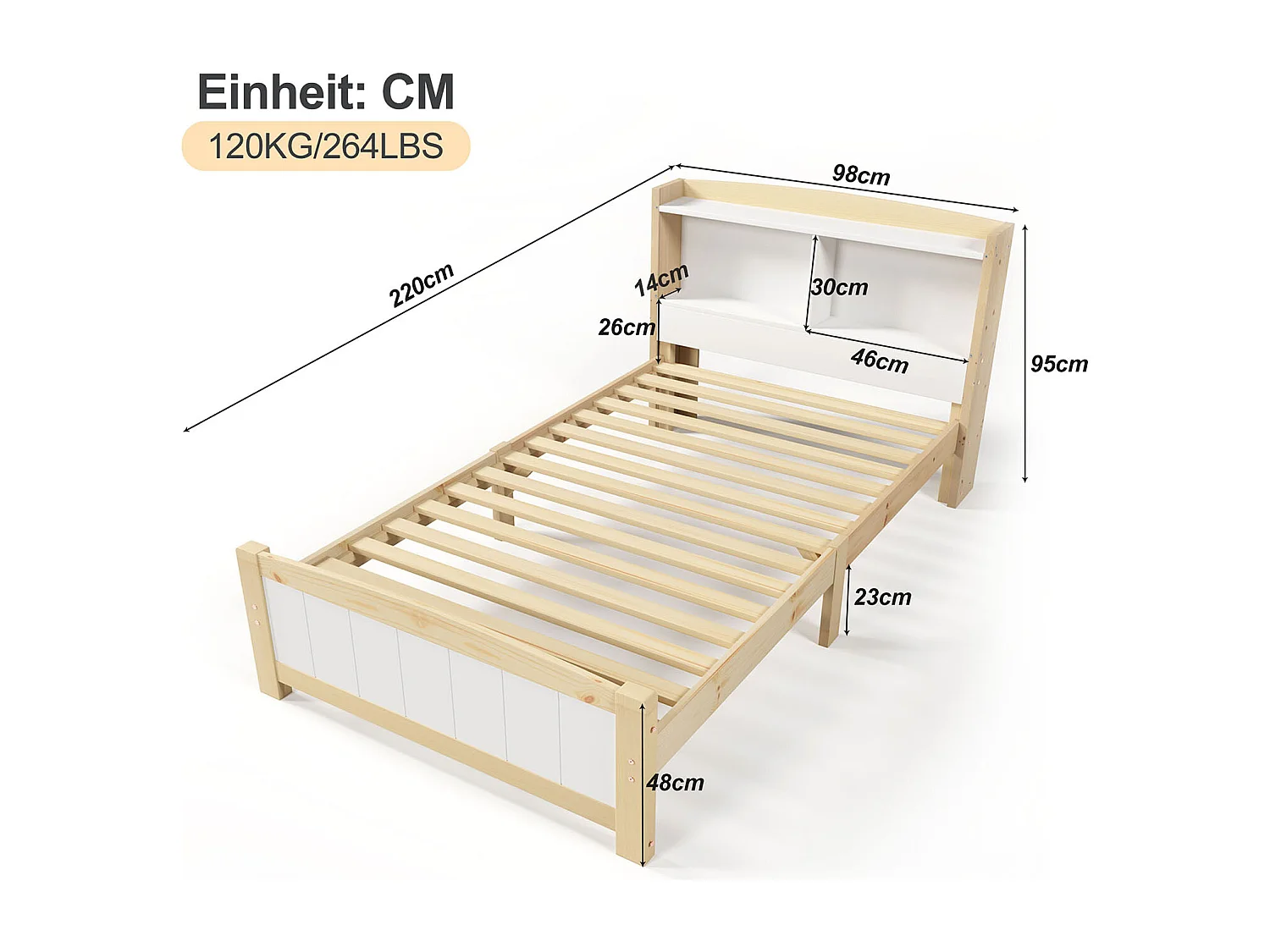 Lit adulte - avec espace de rangement Lit - 90 x 200 cm - blanc - Sweiko