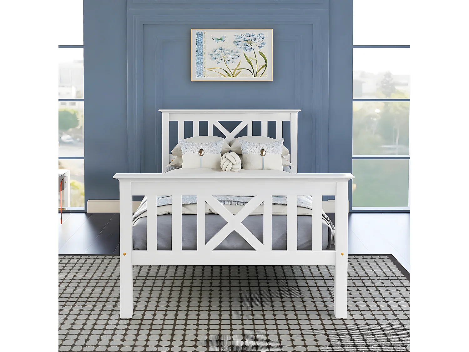 Lit adulte - avec sommier à lattes - Lit Simple 90 x 200 cm Blanc - Sweiko