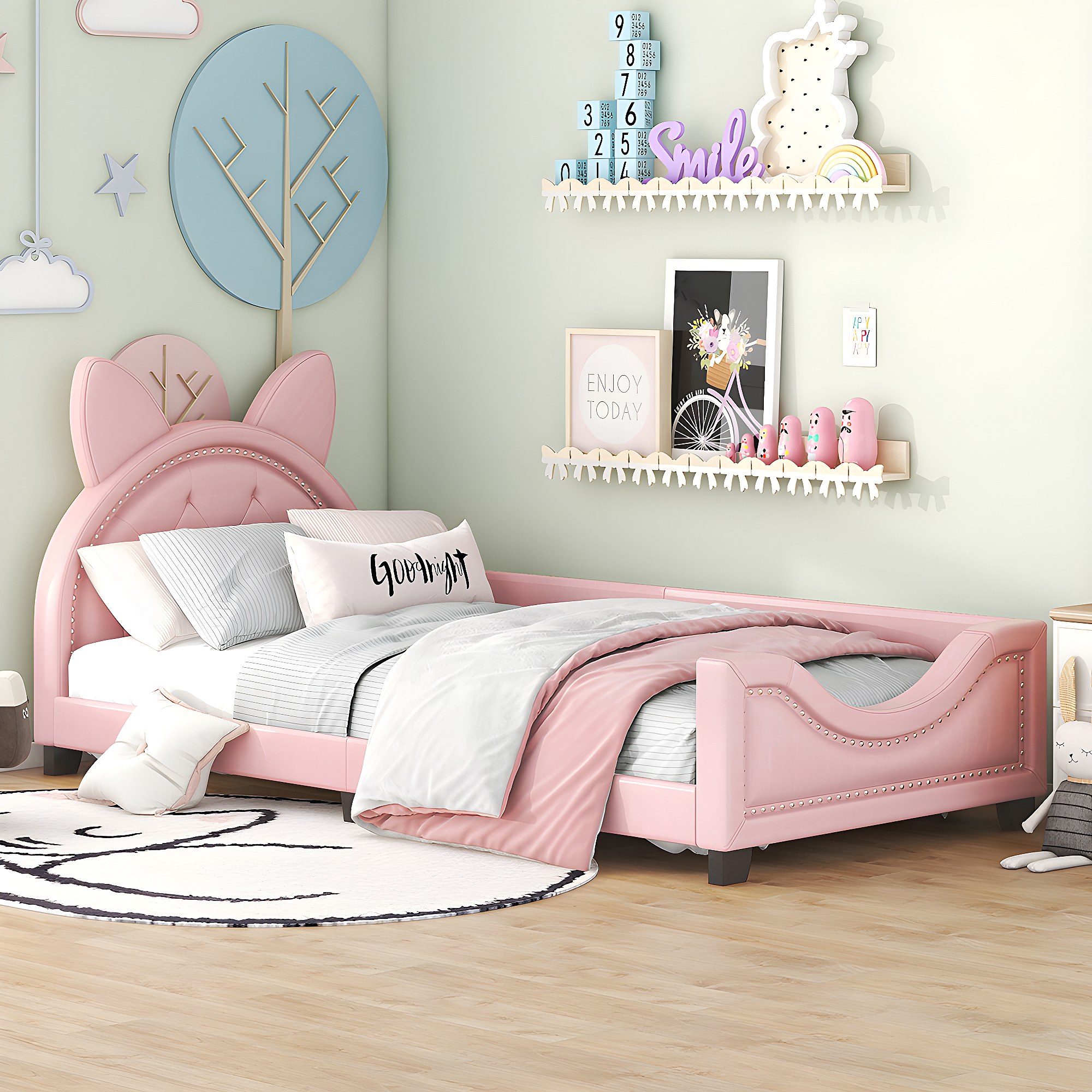 Lit Simple 90x200 Cm Avec Tête De Lit Princesse Papillon En Velours Rose - Cadre Stable Avec Sommier à Lattes, Pour Enfant Et Ado - 5