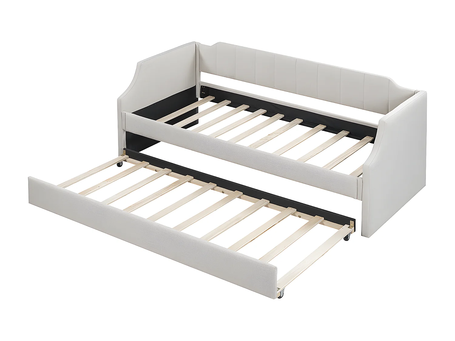Lit adulte 90 x 200/190 cm - avec lit à roulettes Beige - Sweiko