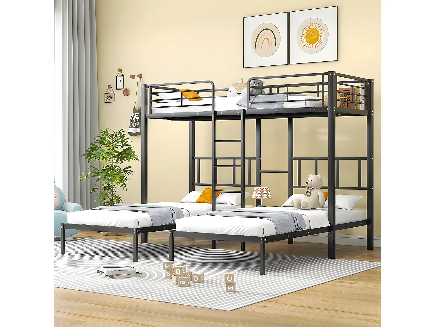Lit cabane avec échelle pour enfants et table, Noir 90x200 cm - Sweiko