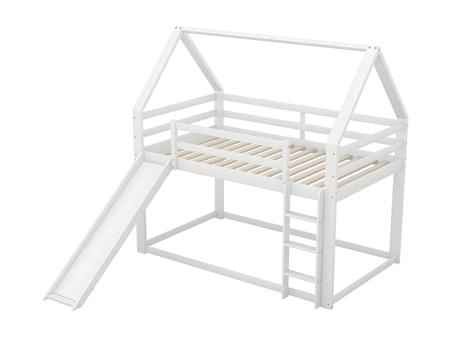 Lit cabane Lit simple superposé avec toboggan Blanc 90x200 cm - Sweiko