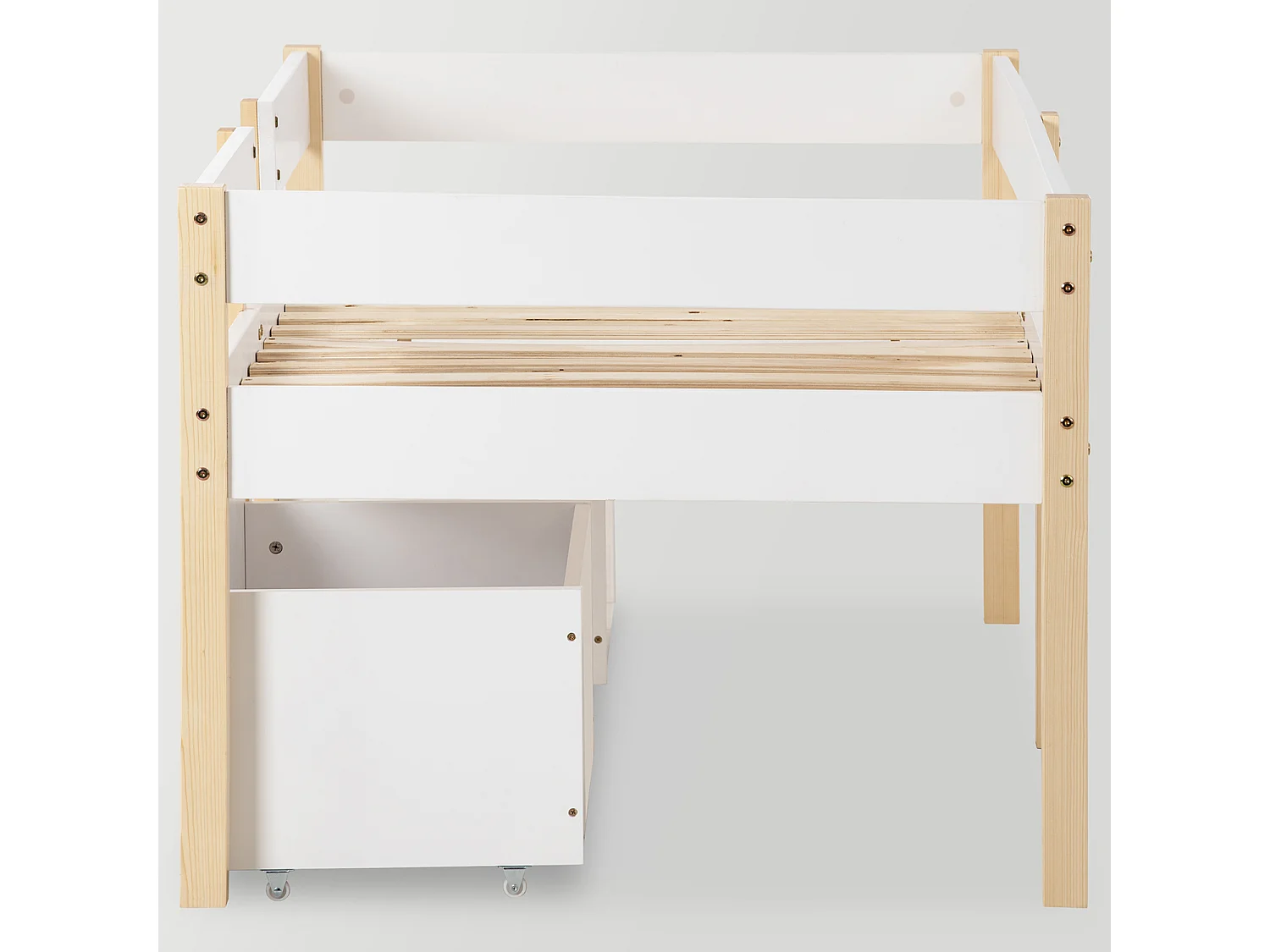 Lit cabane avec protection - 90x190 cm - blanc & chêne 2 Tiroir de lit - Sweiko