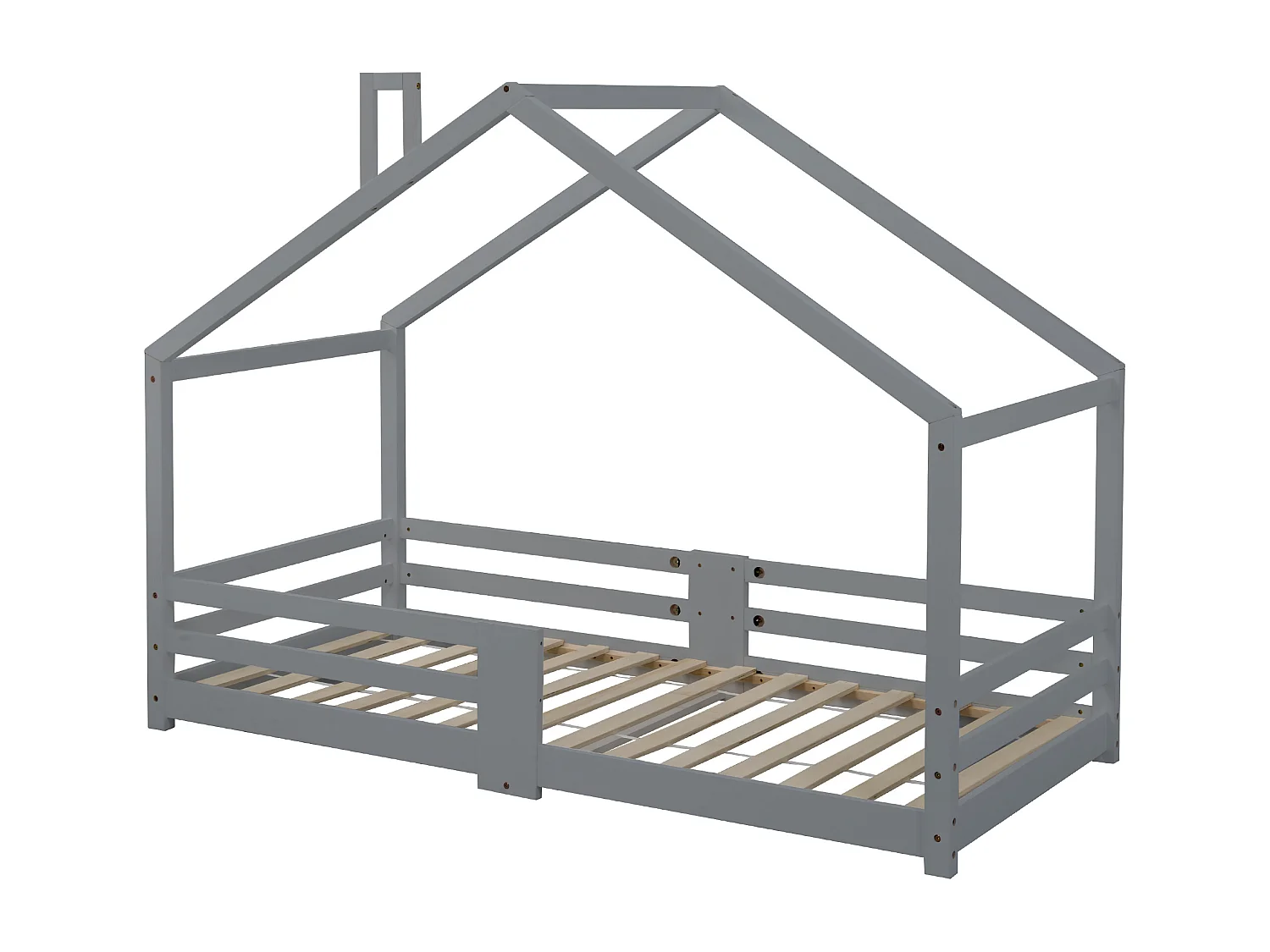 Lit cabane avec cheminée en pin Maison Lit - 90 x 200 cm sans matelas, gris - Sweiko