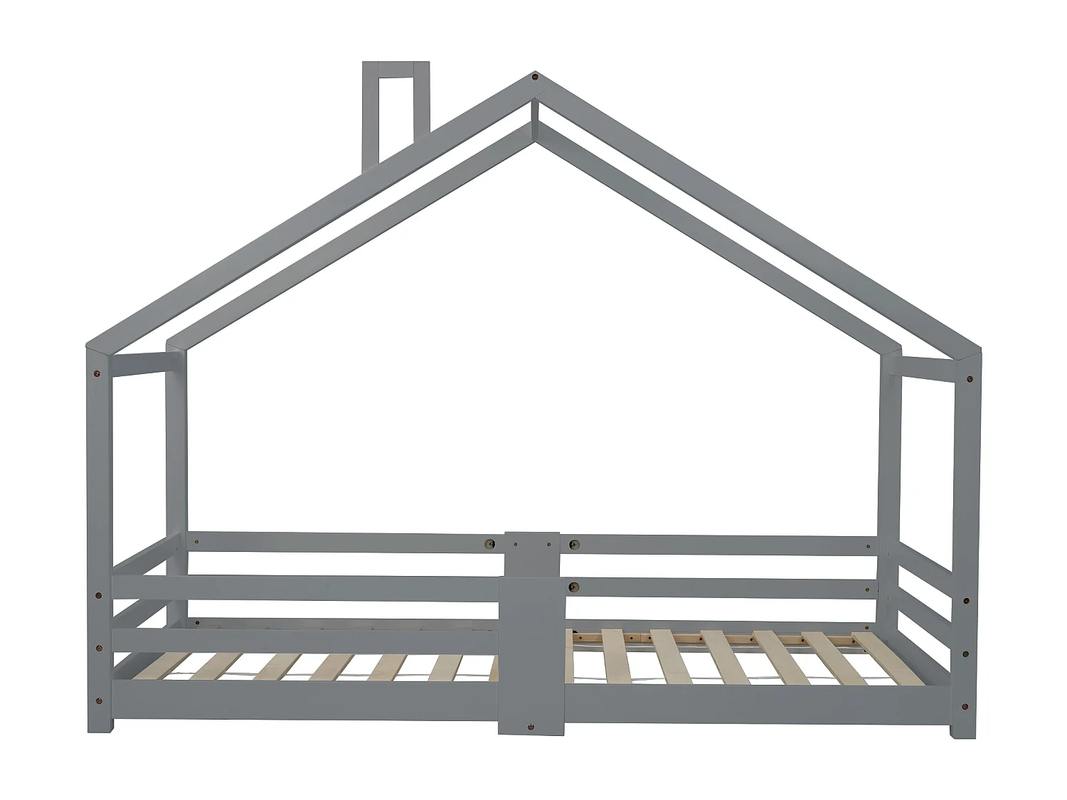 Lit cabane avec cheminée en pin Maison Lit - 90 x 200 cm sans matelas, gris - Sweiko