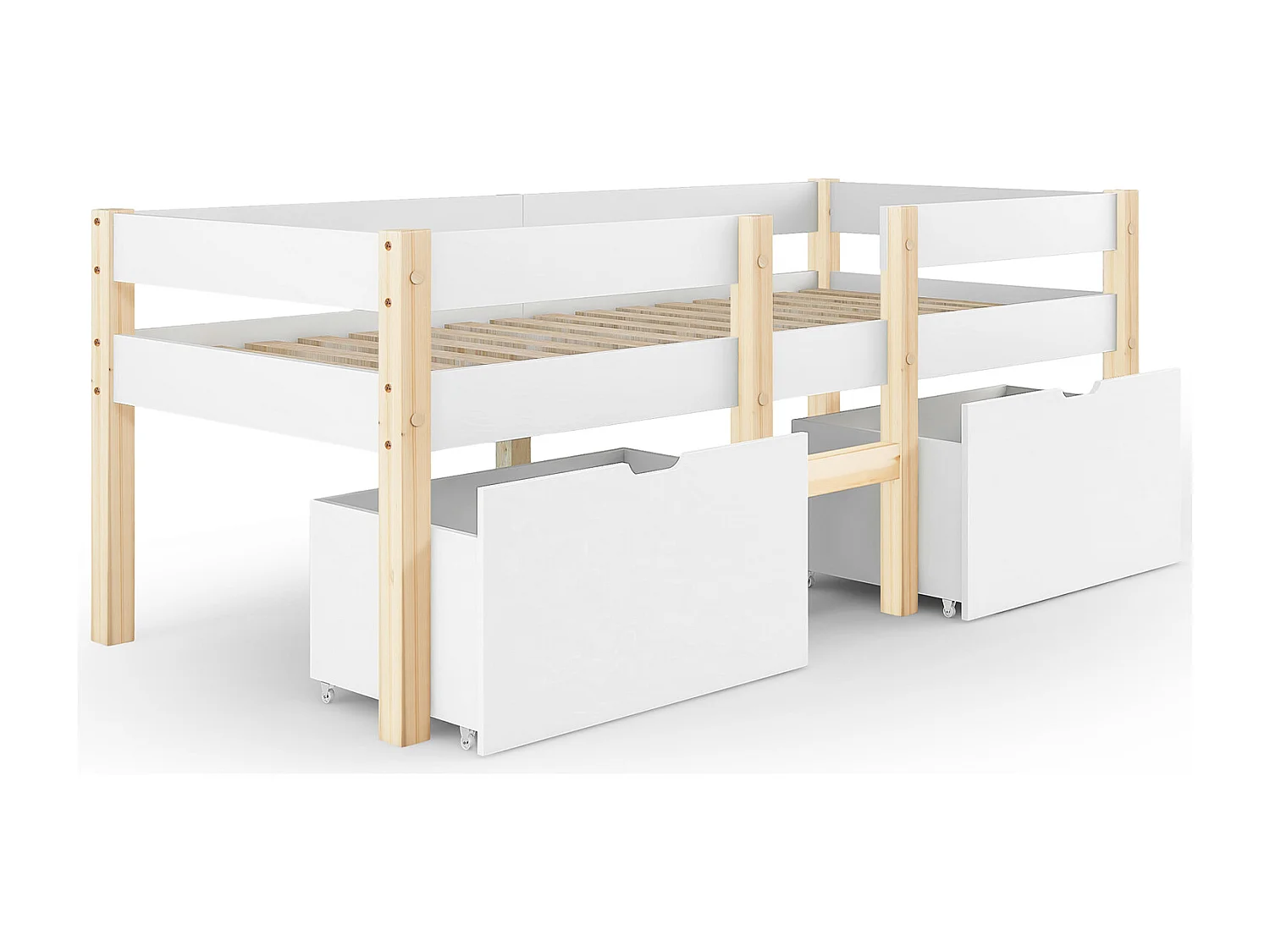 Lit cabane avec protection, 90x200 cm - blanc & chêne 2 Tiroir de lit - Sweiko