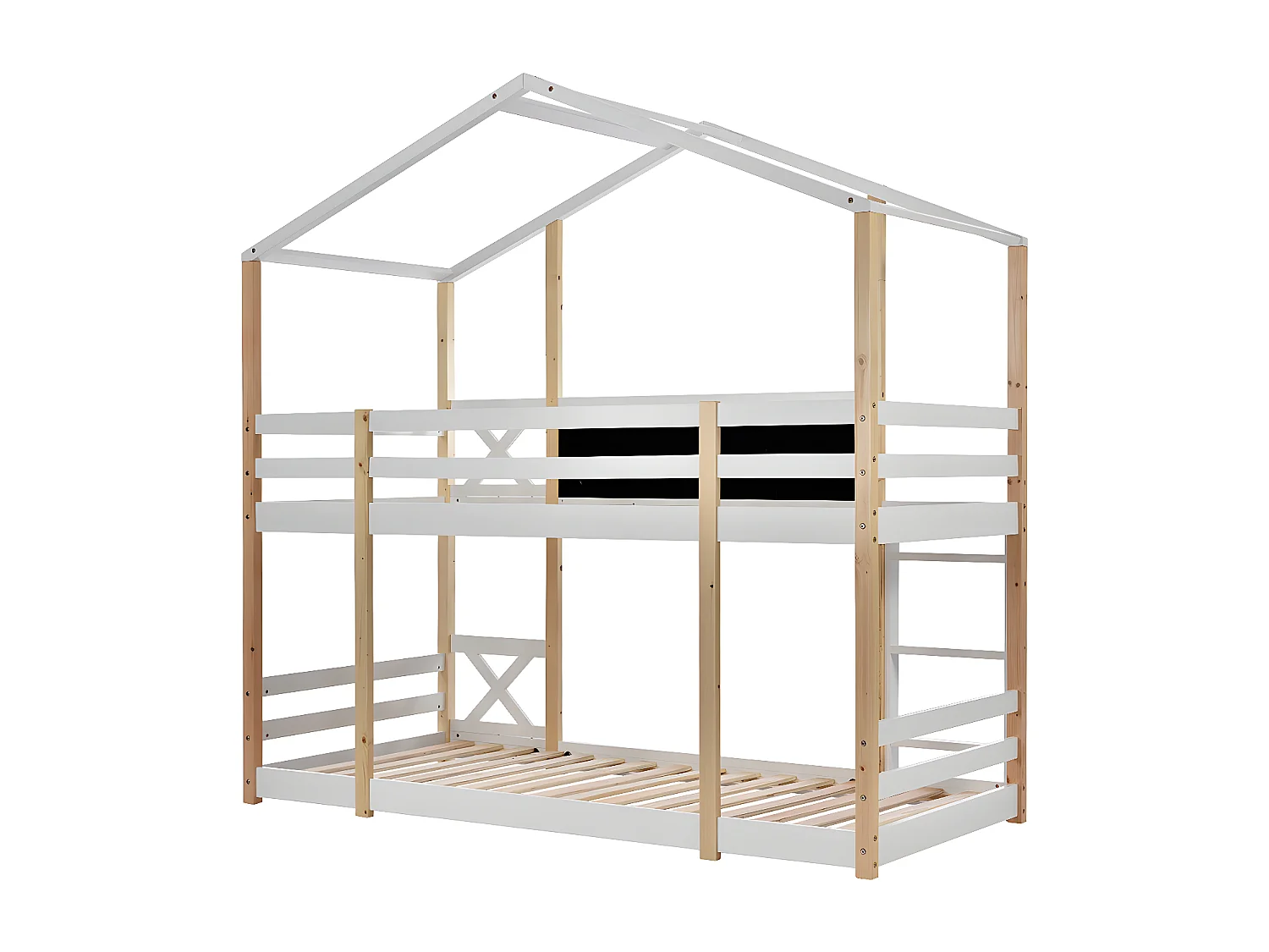 Lit cabane 90 x 200 cm avec échelle - Nature Blanc - Sweiko