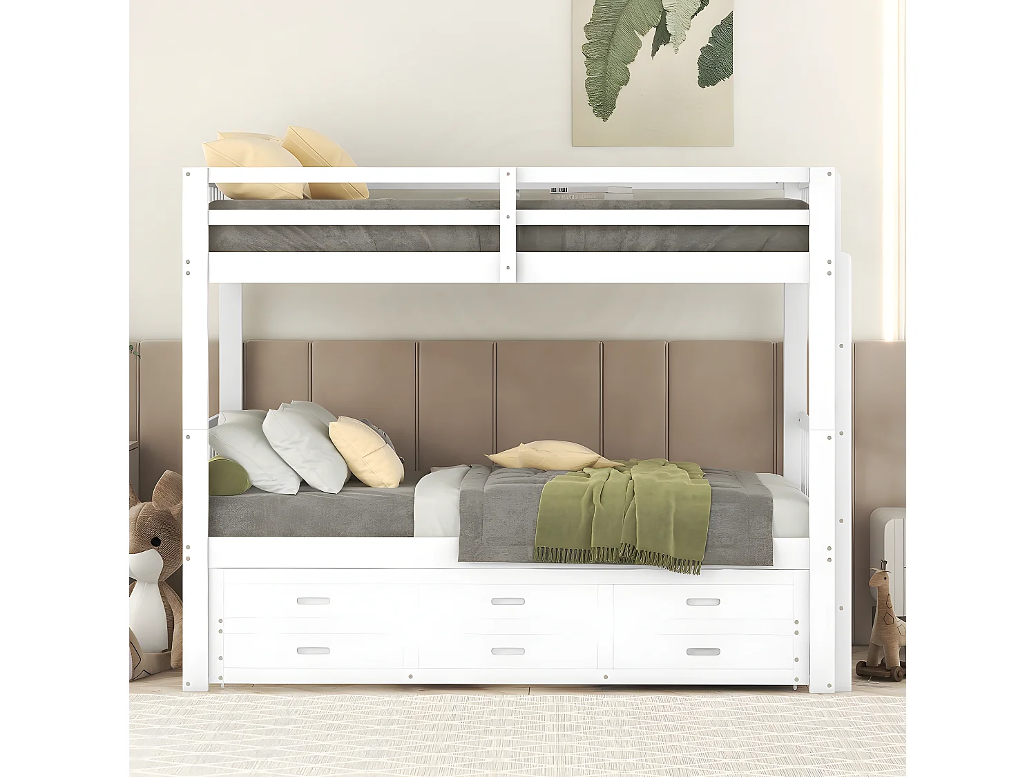 Lit cabane - 90x200 cm - avec échelle et lit escamotable et 3 tiroirs Blanc - Sweiko
