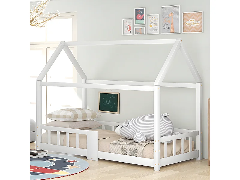 Lit cabane Lit d'enfant Lit de maison 90 x 200 cm, Blanc (sans matelas) - Sweiko