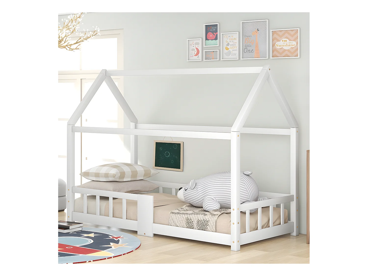 Lit cabane Lit d'enfant Lit de maison 90 x 200 cm, Blanc (sans matelas) - Sweiko