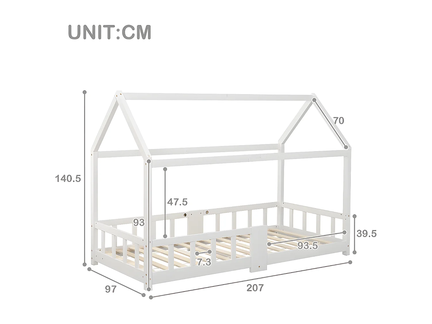 Lit cabane Lit d'enfant Lit de maison 90 x 200 cm, Blanc (sans matelas) - Sweiko
