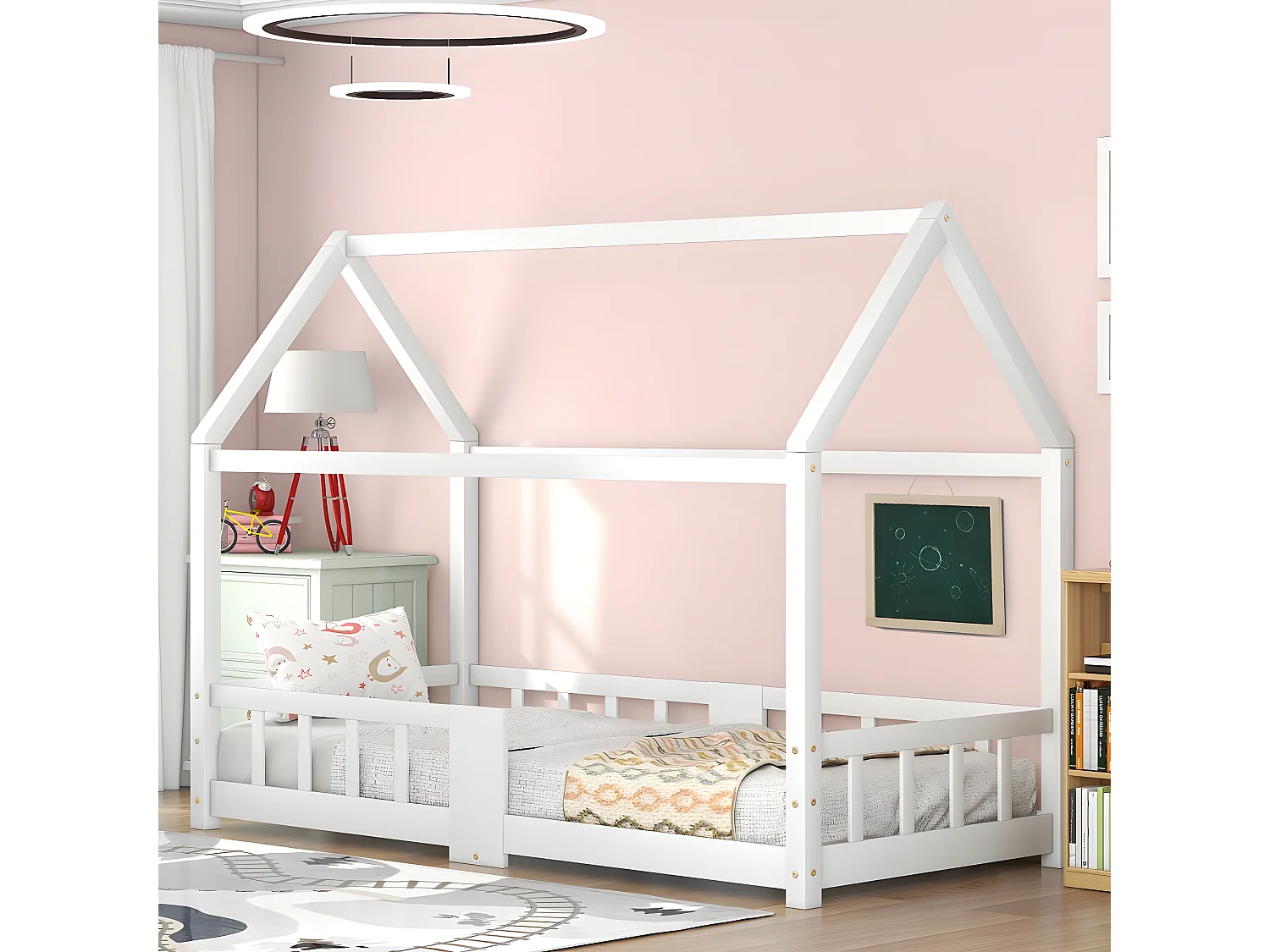 Lit cabane Lit d'enfant Lit de maison 90 x 200 cm, Blanc (sans matelas) - Sweiko