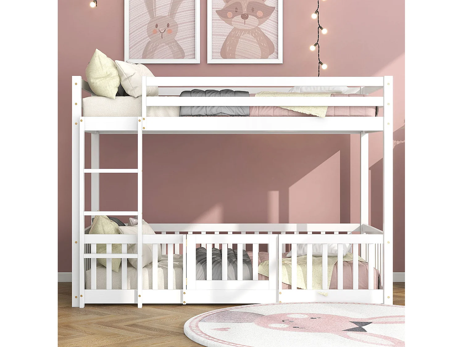 Lit cabane avec escalier à angle droit lit - blanc (200x90 cm) - Sweiko