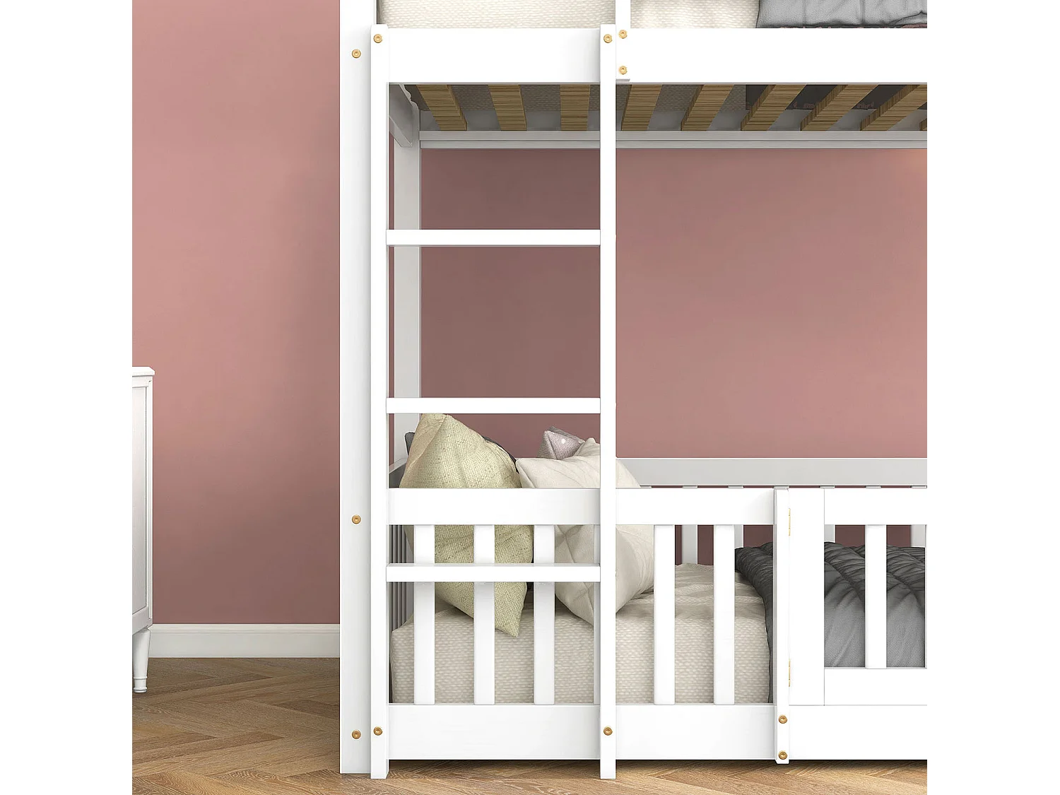 Lit cabane avec escalier à angle droit lit - blanc (200x90 cm) - Sweiko