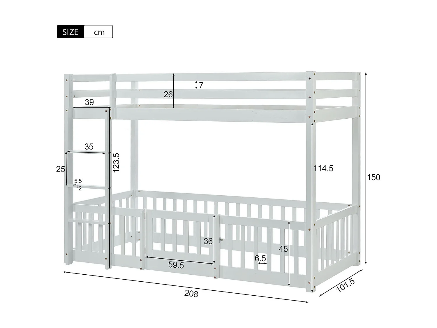 Lit cabane avec escalier à angle droit lit - blanc (200x90 cm) - Sweiko