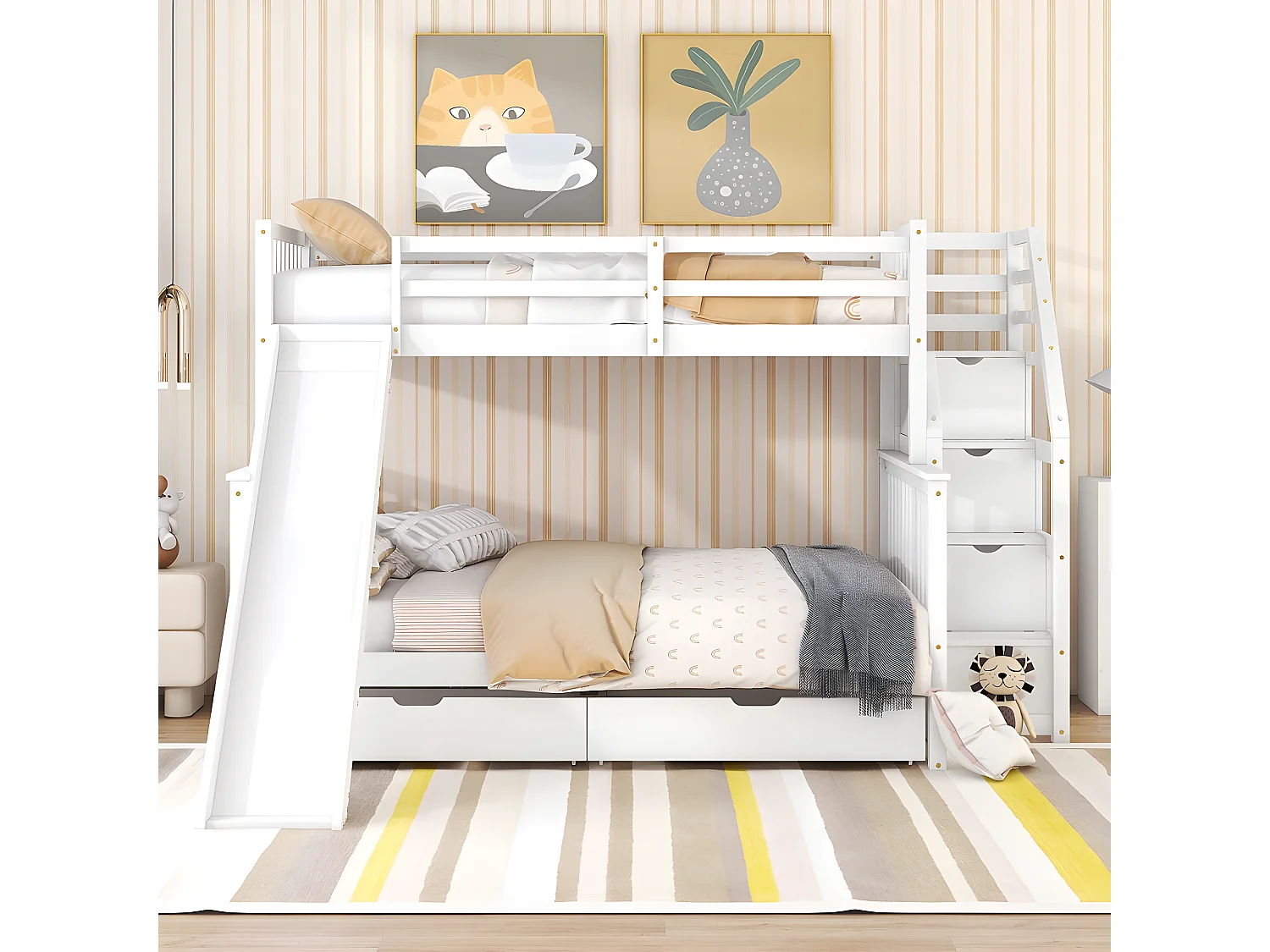 Lit cabane avec tiroirs, 90 x 200 cm espace de rangement - blanc - Sweiko