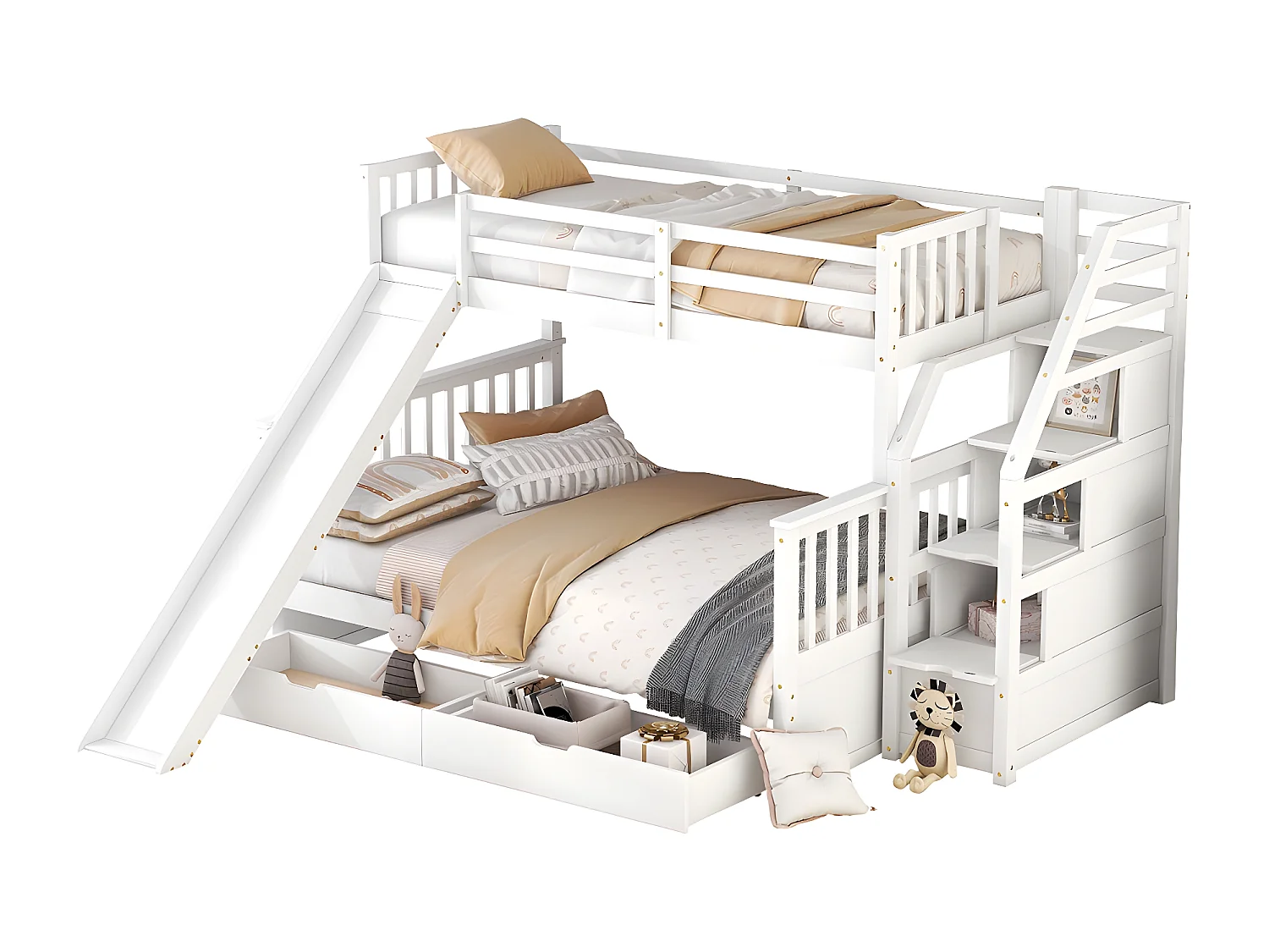 Lit cabane avec tiroirs, 90 x 200 cm espace de rangement - blanc - Sweiko