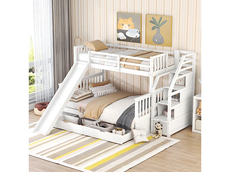 Lit cabane avec tiroirs, 90 x 200 cm espace de rangement - blanc - Sweiko