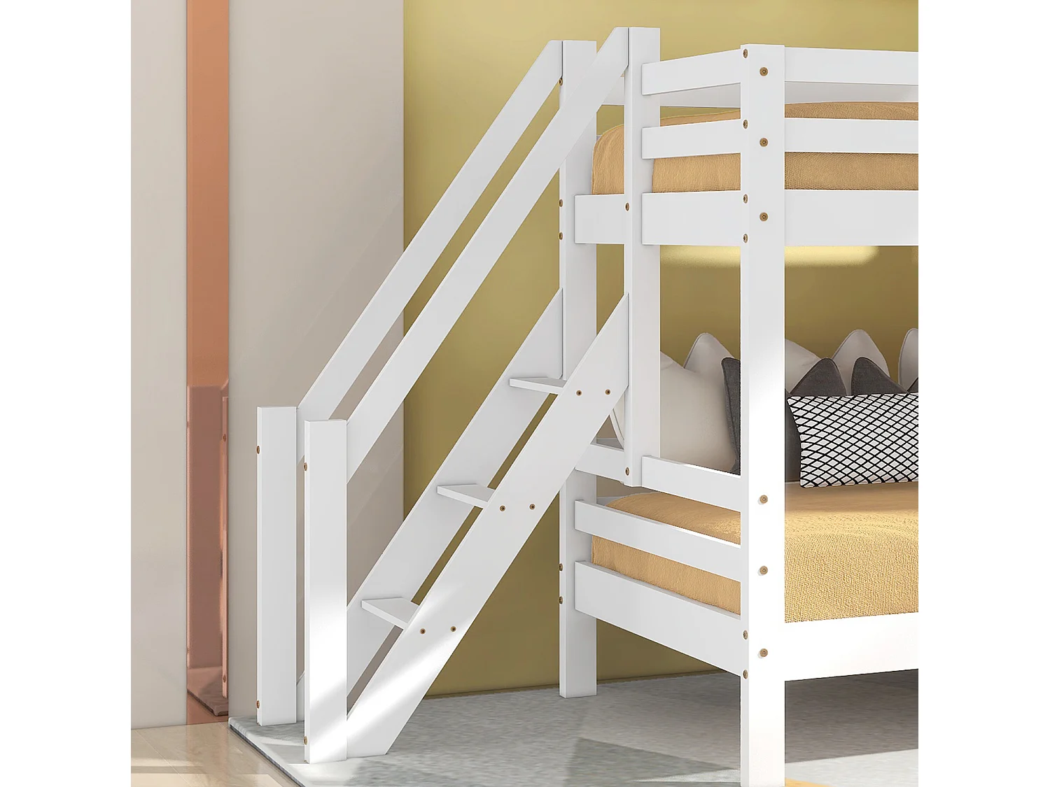 Lit cabane avec marche d'angle barre anti-chute - blanc 200x90 cm - Sweiko