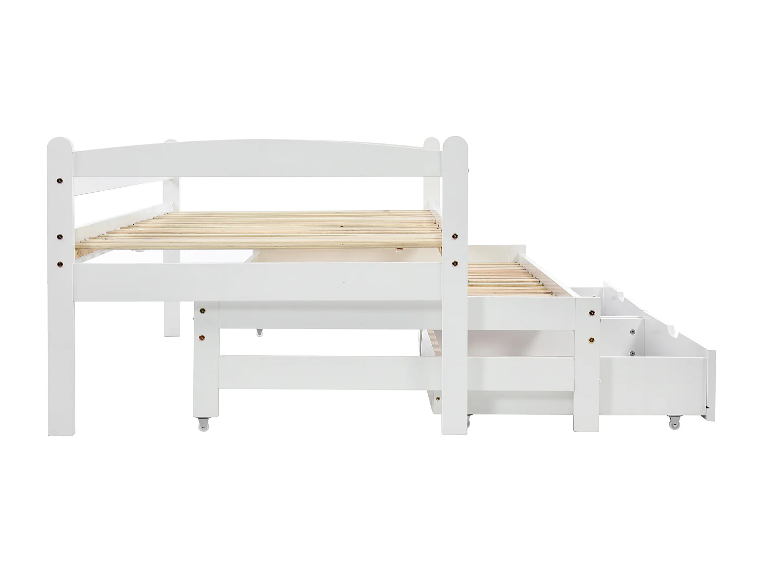 Lit cabane avec roulettes en bas 2 tiroirs en MDF blanc (200x90cm/190x90cm) - Sweiko