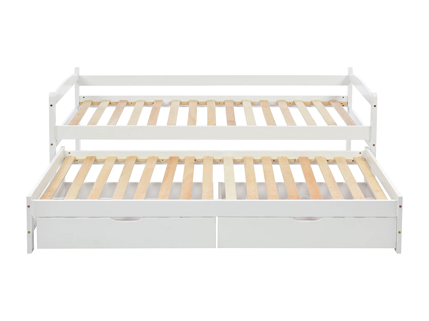 Lit cabane avec roulettes en bas 2 tiroirs en MDF blanc (200x90cm/190x90cm) - Sweiko