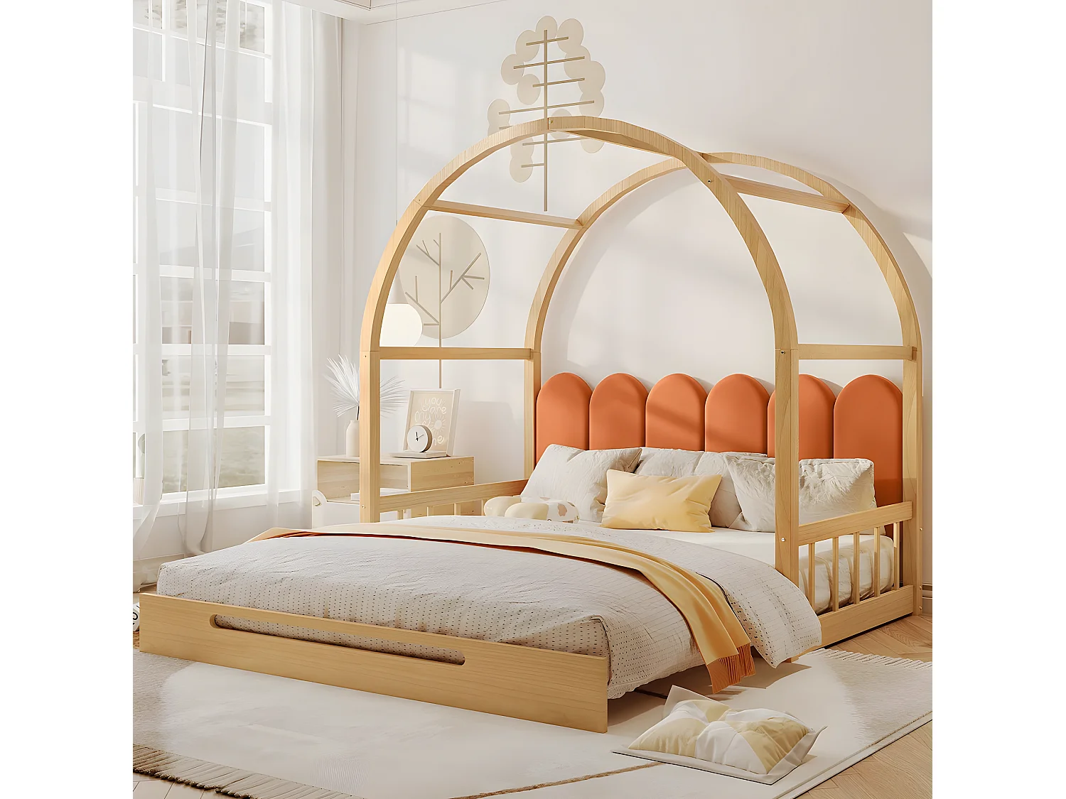 Lit cabane Lit de pavillon voûté extensible, 140x100 cm 140x200 cm - Sweiko