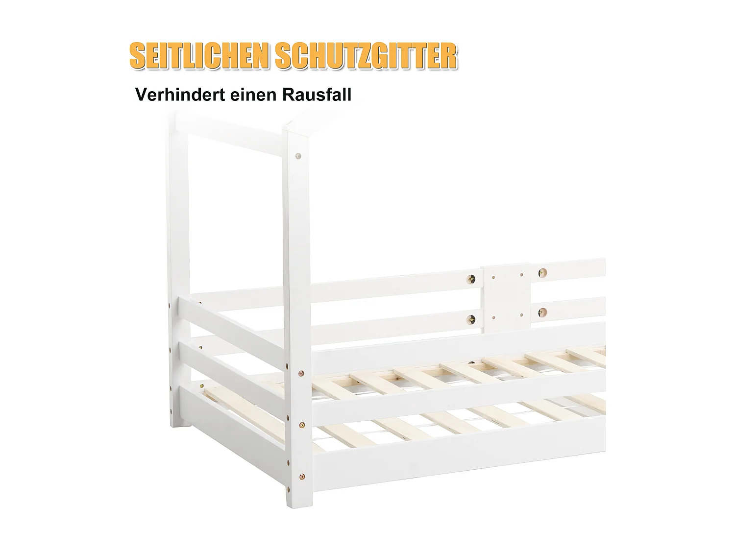 Lit cabane avec cheminée en pin Maison Lit - 90 x 200 cm sans matelas, blanc - Sweiko