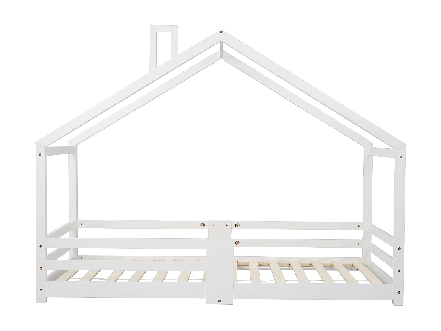 Lit cabane avec cheminée en pin Maison Lit - 90 x 200 cm sans matelas, blanc - Sweiko