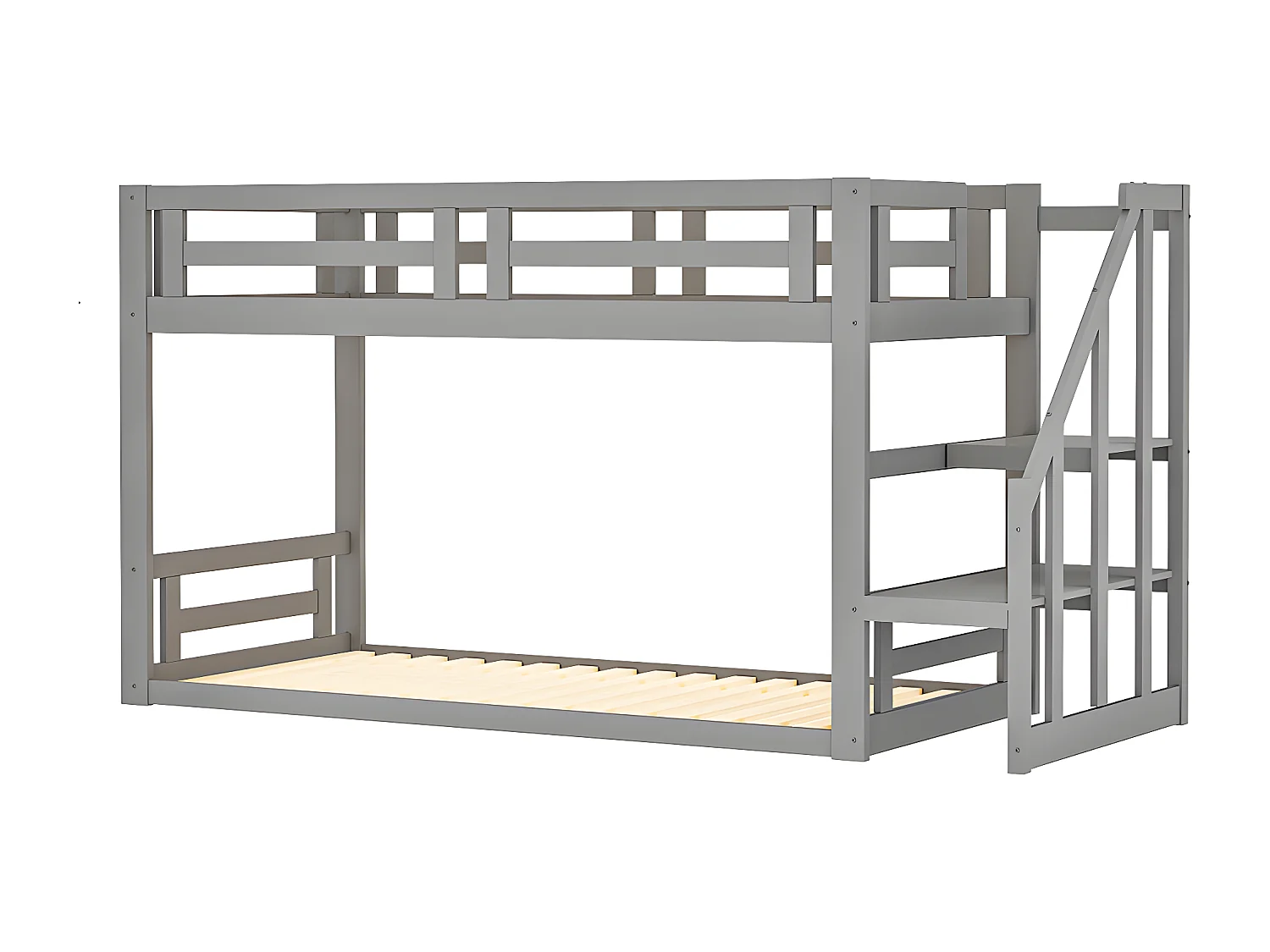 Lit cabane 90x200 cm lit superposé inférieur avec escalier de sécurité - gris - Sweiko