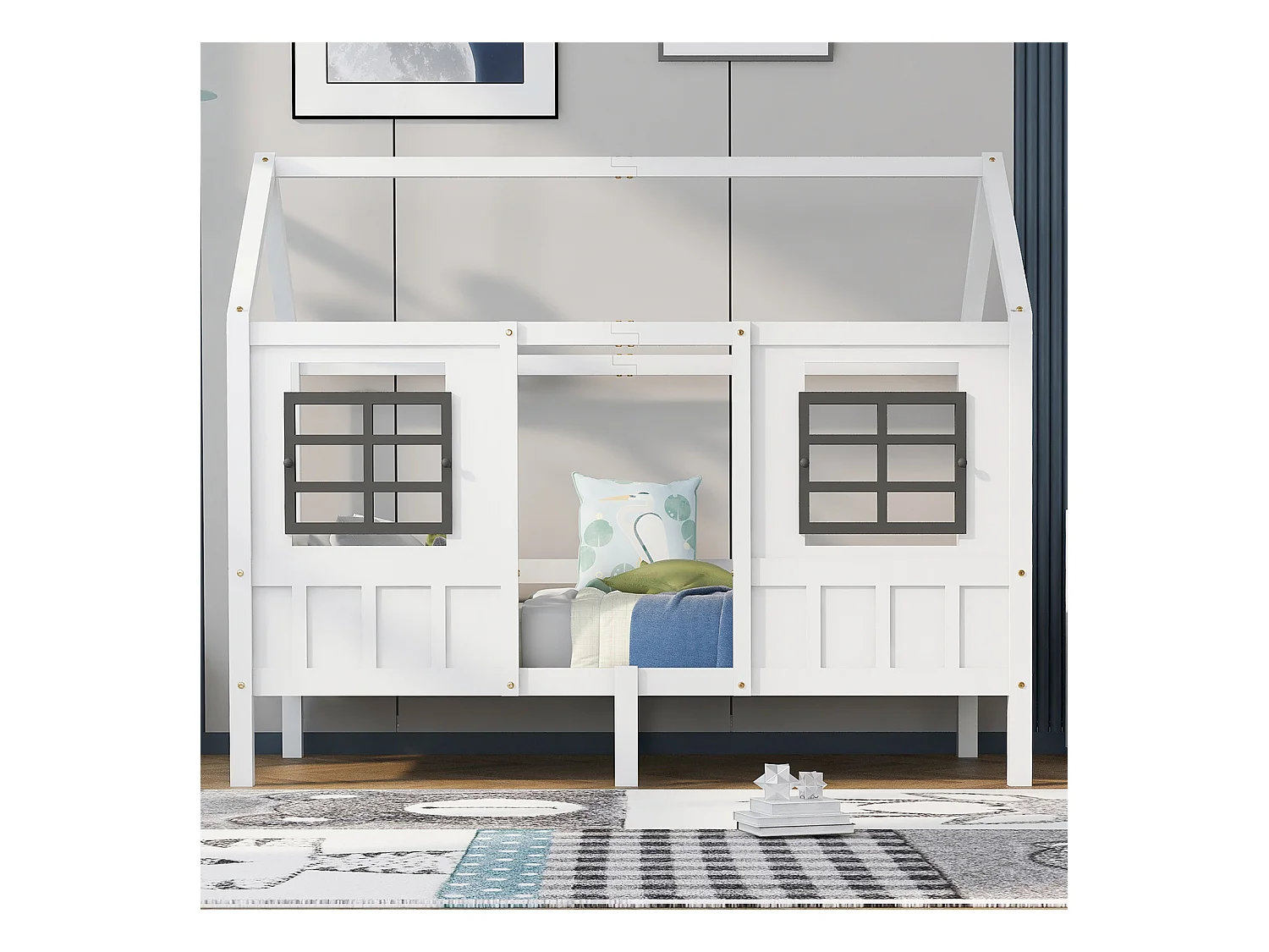 Lit cabane 200x90 cm - lit d'enfant avec 2 fenêtres, blanc - Sweiko
