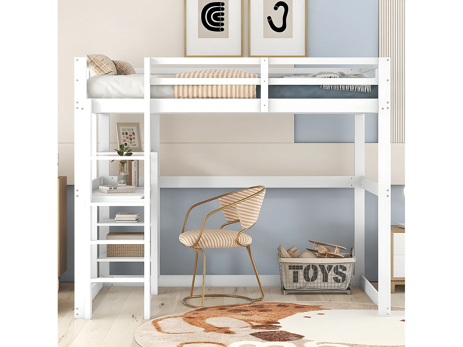 Lit cabane 140 X 200 cm - avec espace de rangement - blanc- Sweiko