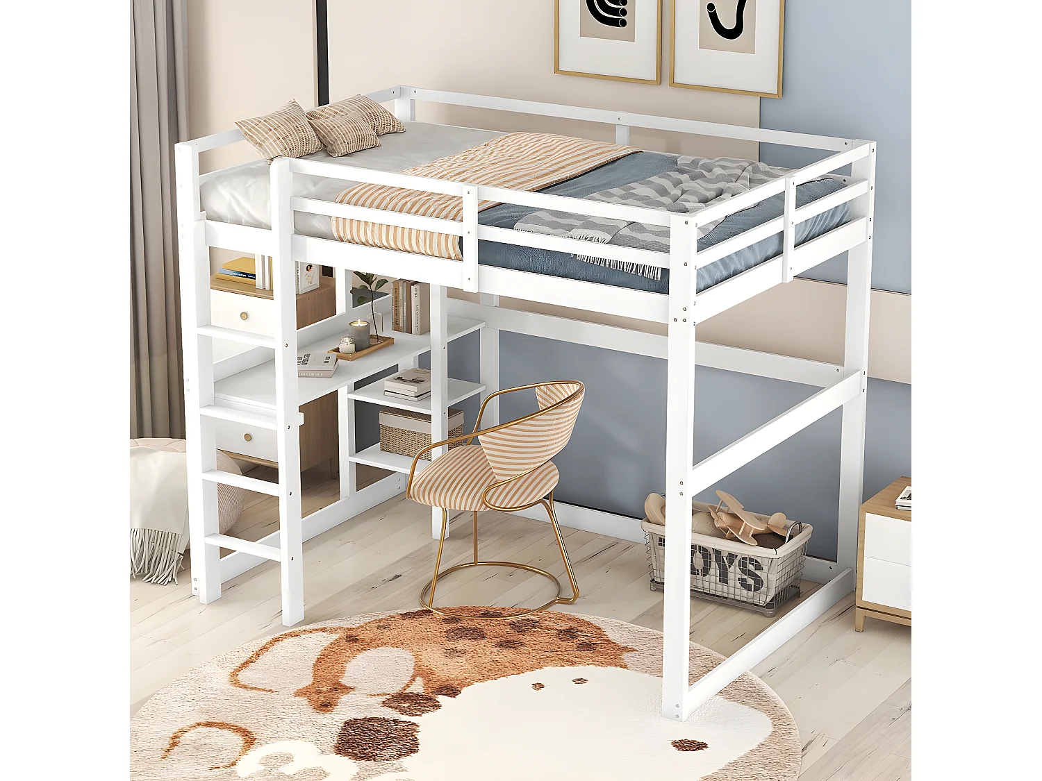 Lit cabane 140 X 200 cm - avec espace de rangement - blanc- Sweiko