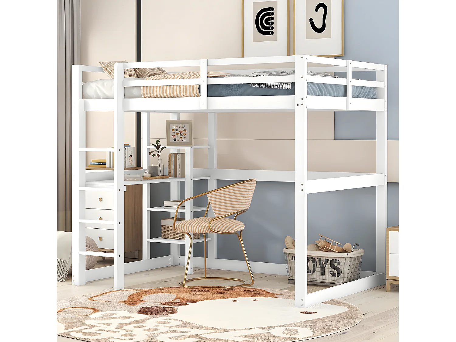 Lit cabane 140 X 200 cm - avec espace de rangement - blanc- Sweiko