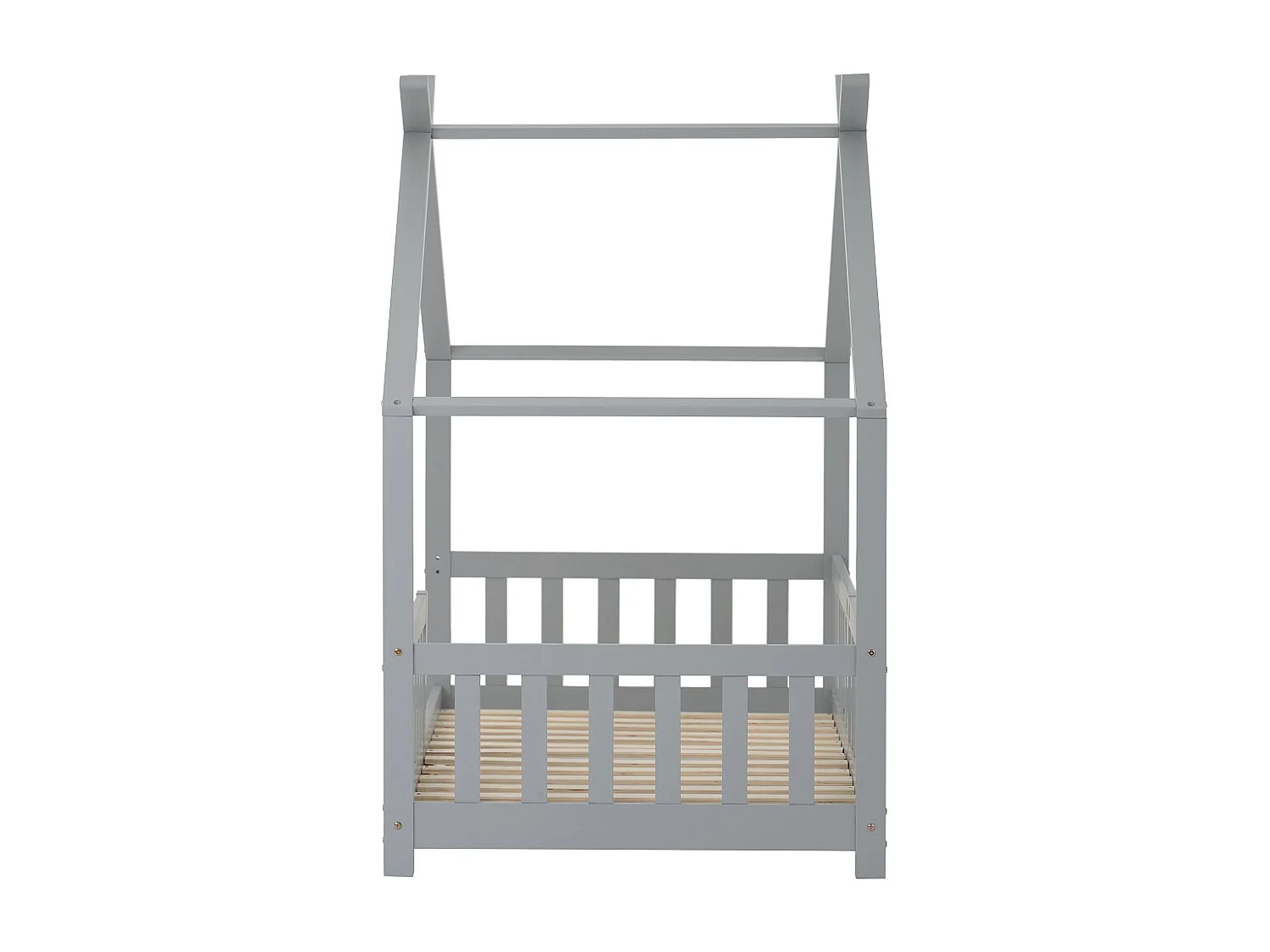 Lit cabane avec grille et sommier à lattes - Gris - 200x90 cm - Sweiko