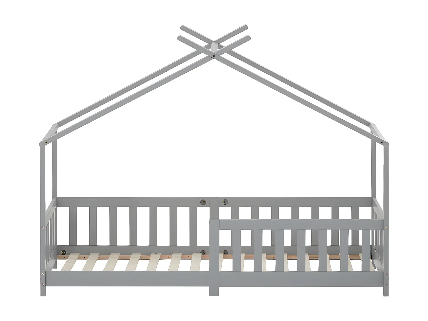 Lit cabane avec grille et sommier à lattes - Gris - 200x90 cm - Sweiko