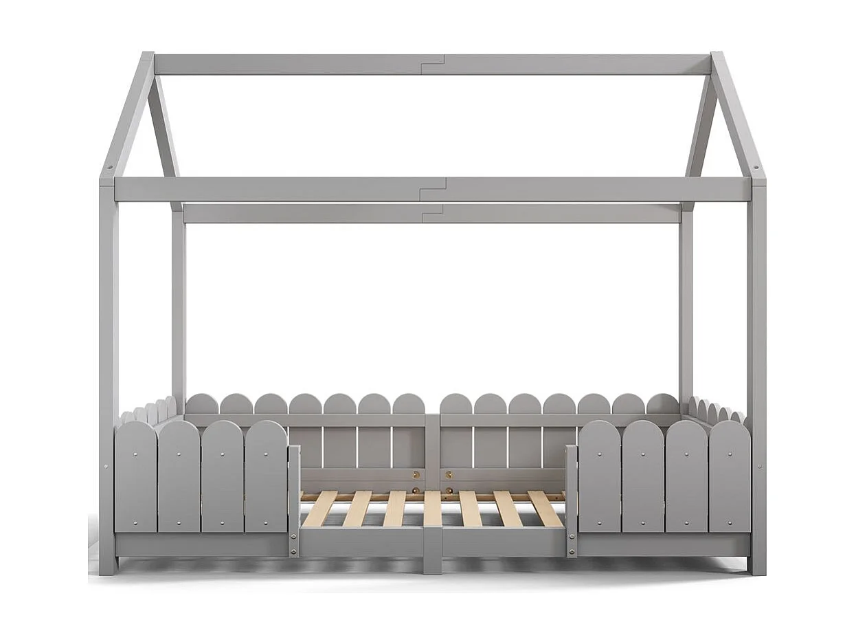 Lit cabane avec protection contre les chutes - Gris - 90x200 cm - Sweiko