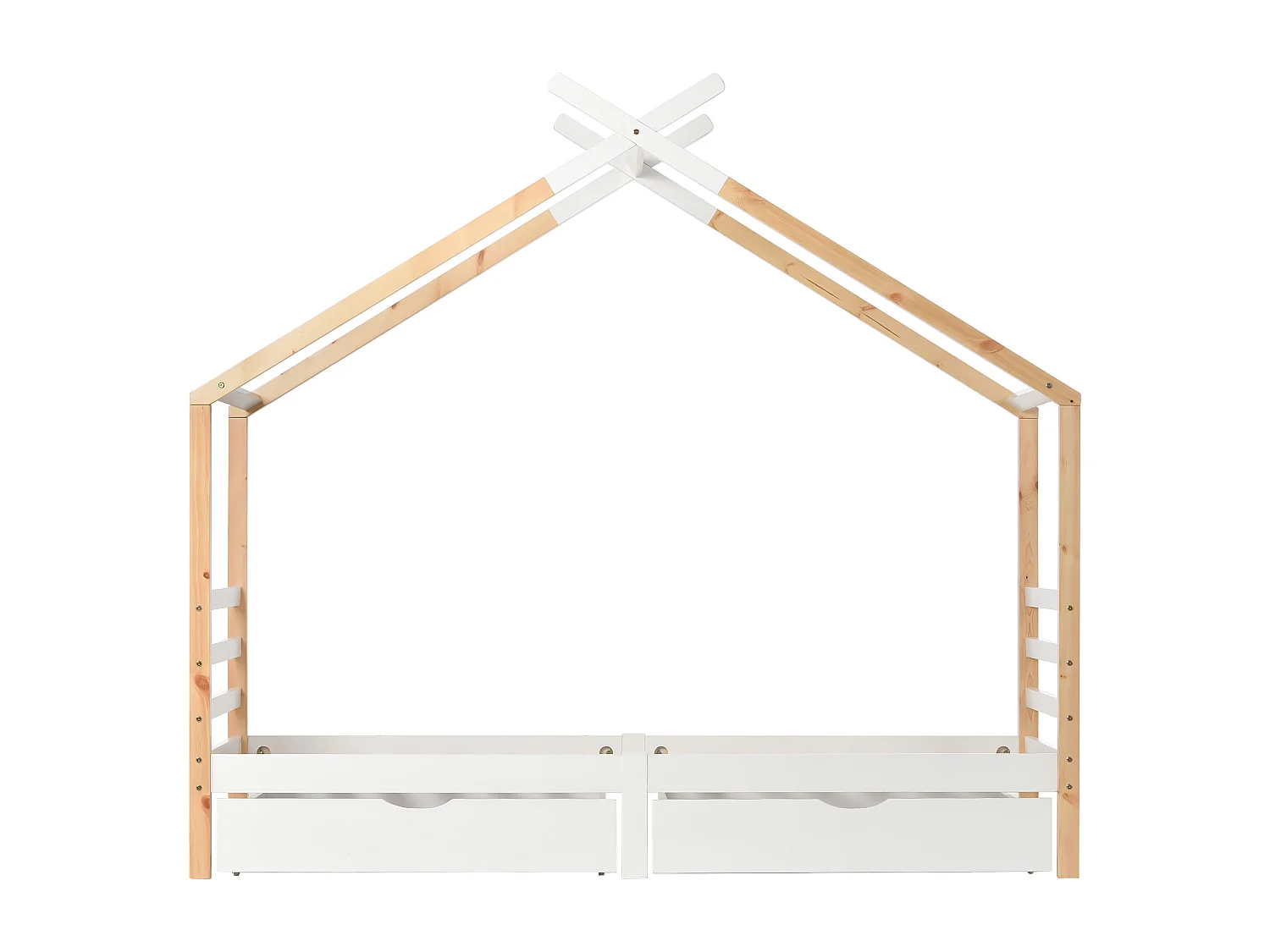 Lit cabane avec tiroirs pour chambre d'enfant - blanc + couleur bois (90x200 cm) - Sweiko