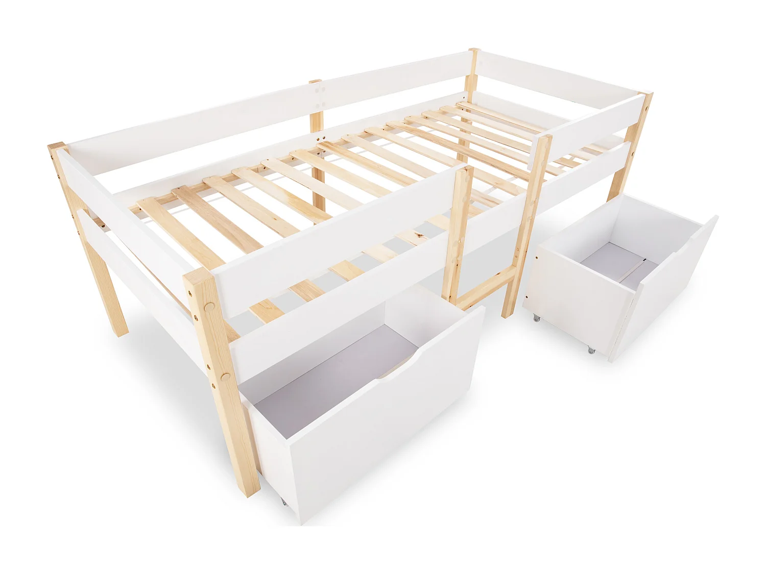 Lit cabane avec protection - 90x190 cm - blanc & chêne 2 Tiroir de lit - Sweiko