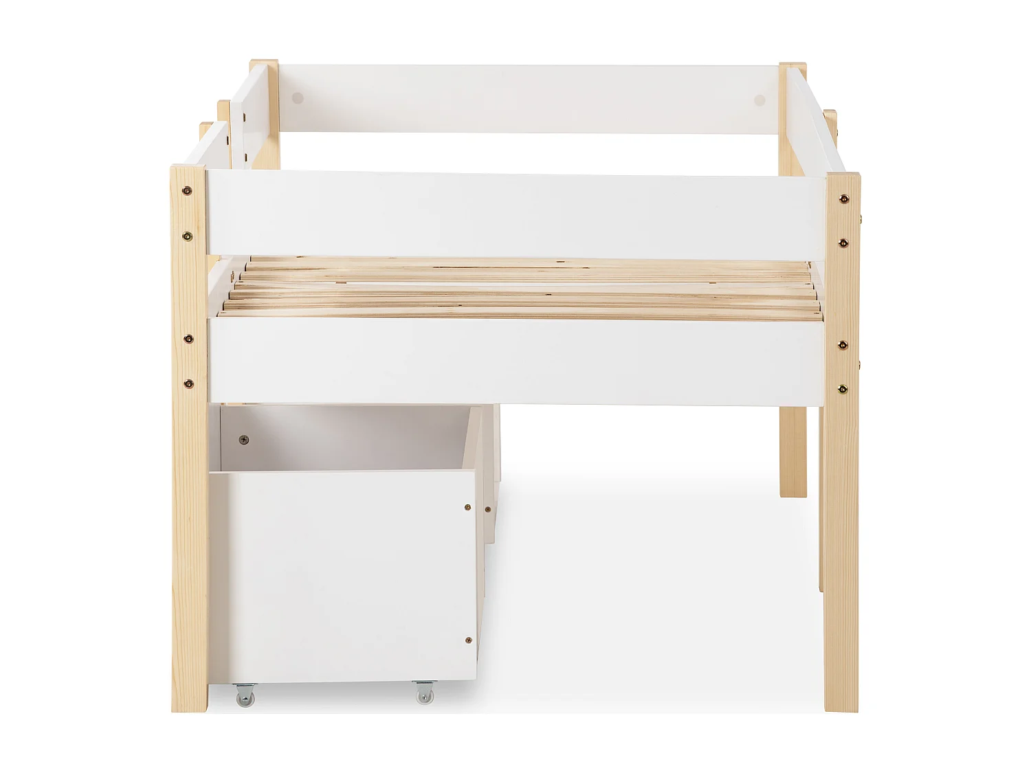 Lit cabane avec protection - 90x190 cm - blanc & chêne 2 Tiroir de lit - Sweiko