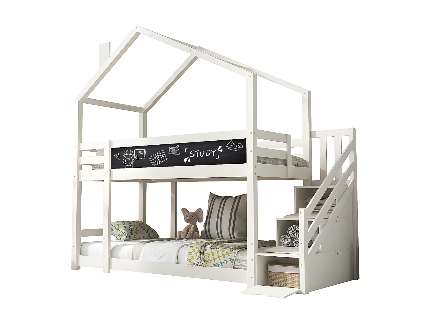 Lit cabane Lit 90 x 200 cm dans les arbres avec cheminée - blanc - Sweiko