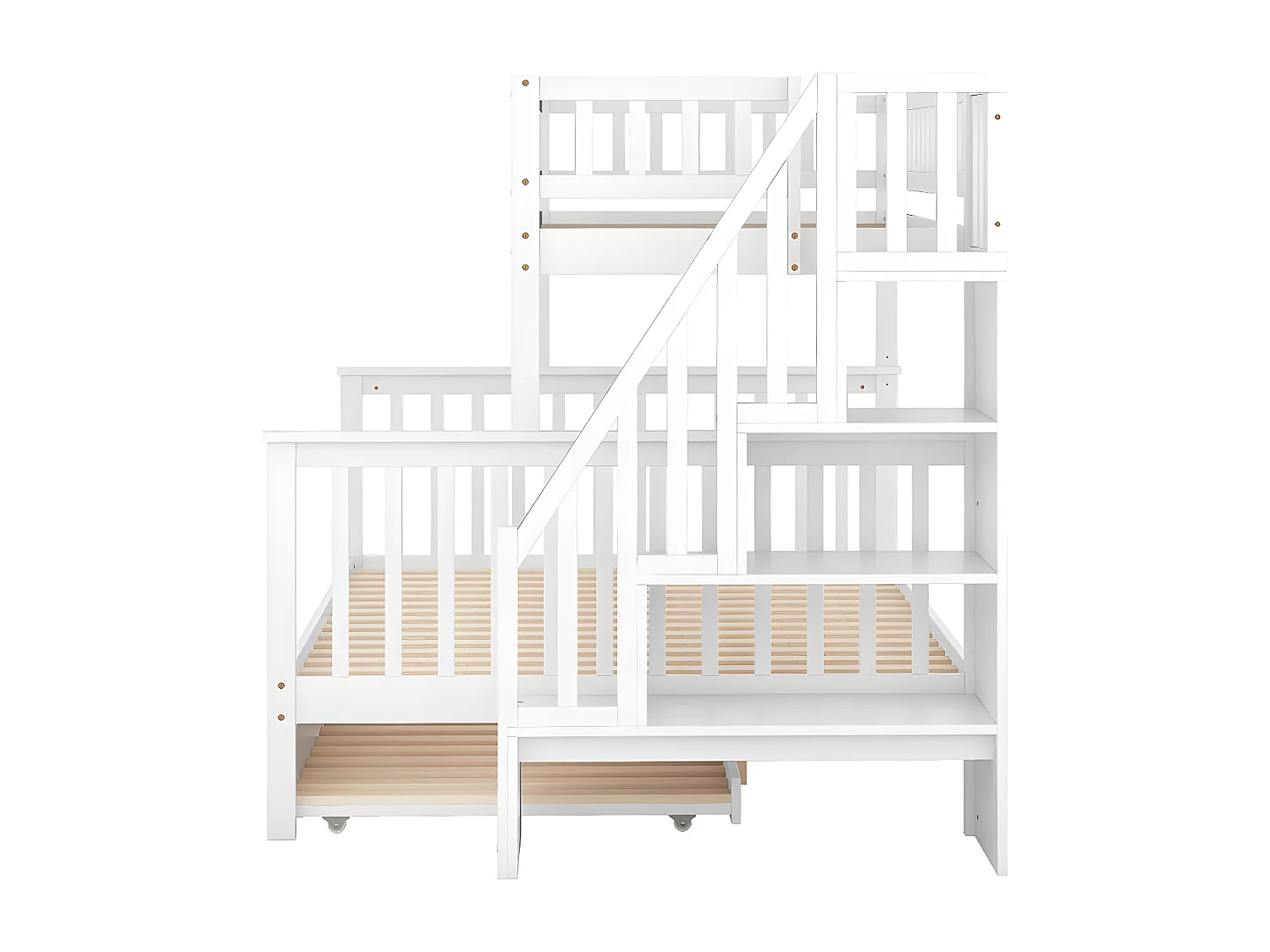 Lit cabane avec lit à roulettes et escalier, 90 x 200 cm blanc - Sweiko