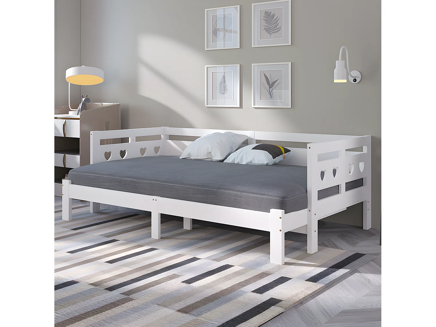 Lit cabane Lit de jour lit extensible pin massif - Blanc - Sweiko